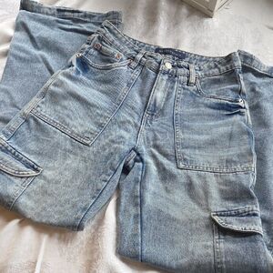 Aeropostale High Rise Wide Leg Cargo Jeans 26" Waist Size 0